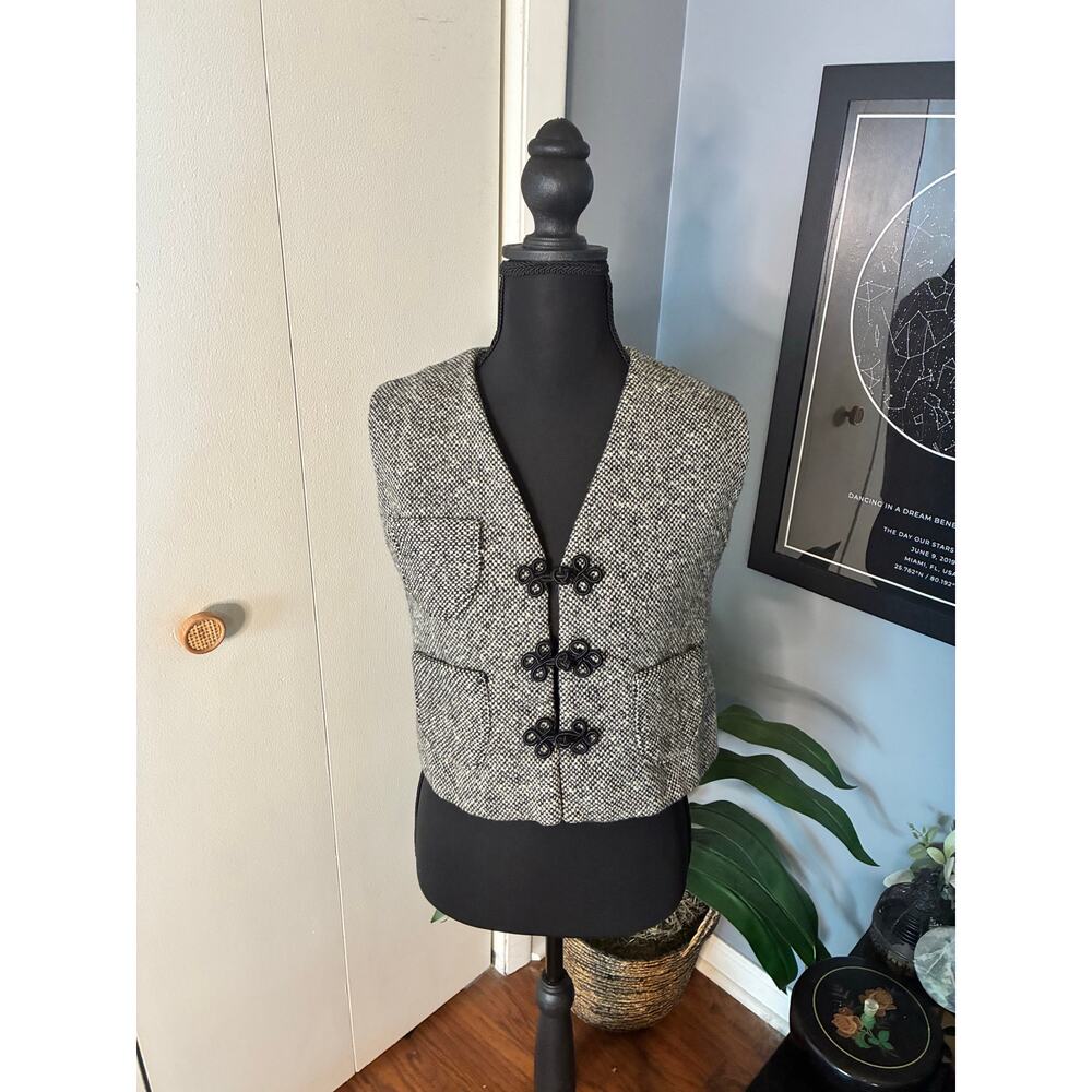 Vintage Handmade Tweed Wool Vest  “Hand Made by Alba”  Black White Small approx